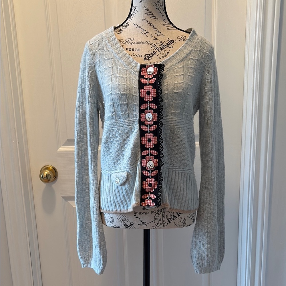 Moth Light Blue Sweater with Floral Accents